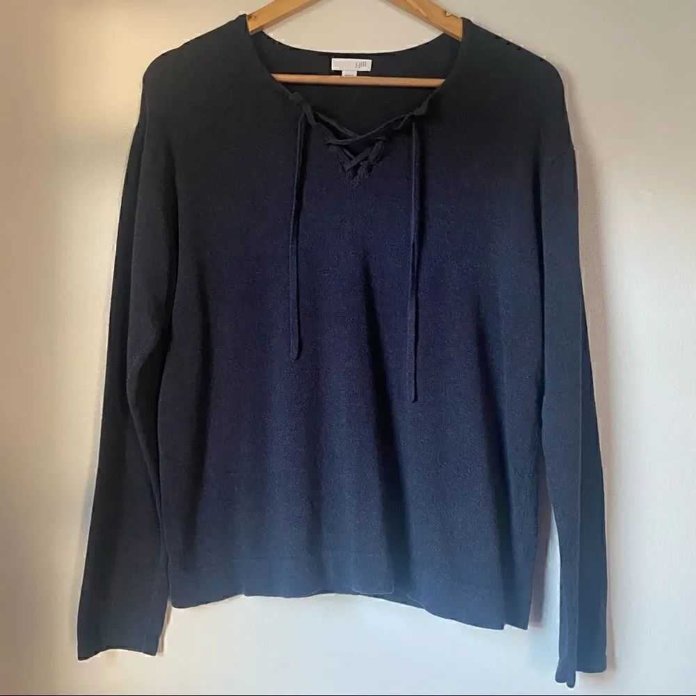 J. JILL Long Sleeve Pullover Lace Up V Neck cotton blend Top